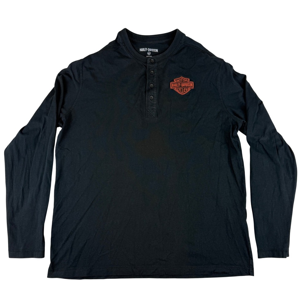 Harley-Davidson Henley Shirt Mens XL Black Long Sleeve Embroidered 96016-22VM